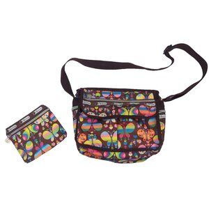 Lesportsac Butterfly Heart Print Bag Crossbody Small Messenger w/ Matching Pouch